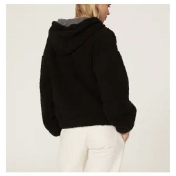 SPLENDID Womens Black Faux Shearling Jacket Sz Small S Hooded Patch-Pockets - Picture 3 of 10